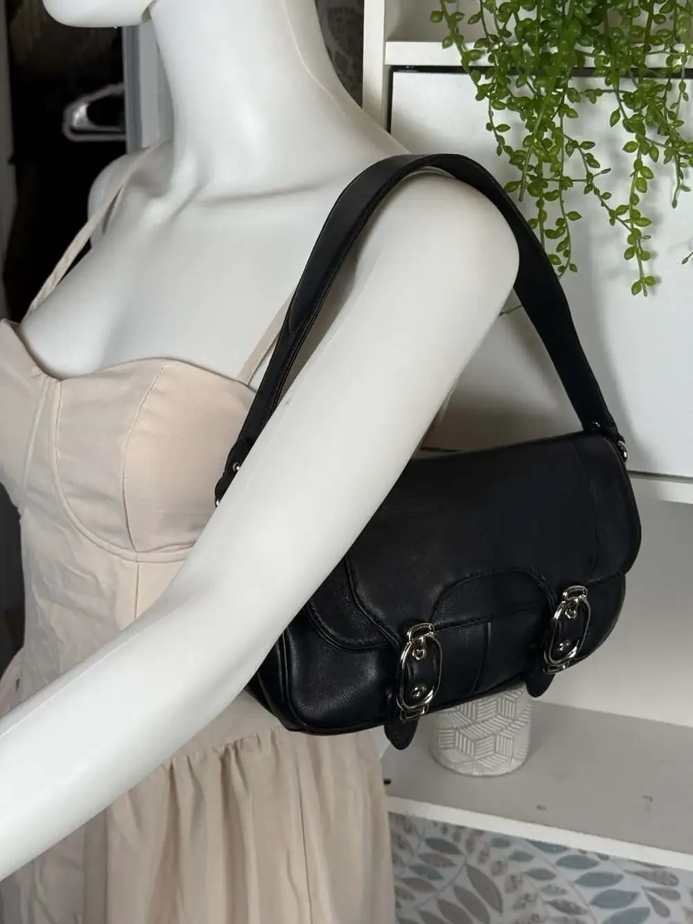 Cole Haan Alexa H04 Black Leather Equestrian Shoulder Bag